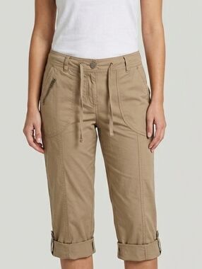 Mosaïc Collection Taupe Capri Pants,Drawstring Waist,Hiking Capris,Size 12